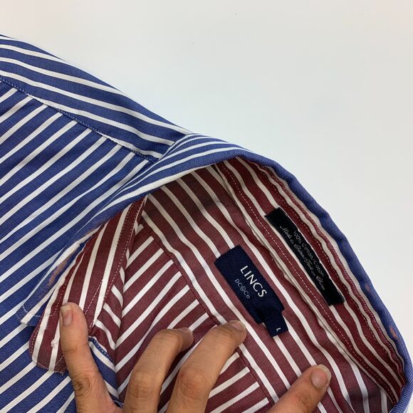 Lincs DC & Co Shirt Mens L Large Blue Striped Long Sleeve Button Up Woven Cotton - Picture 7 of 10